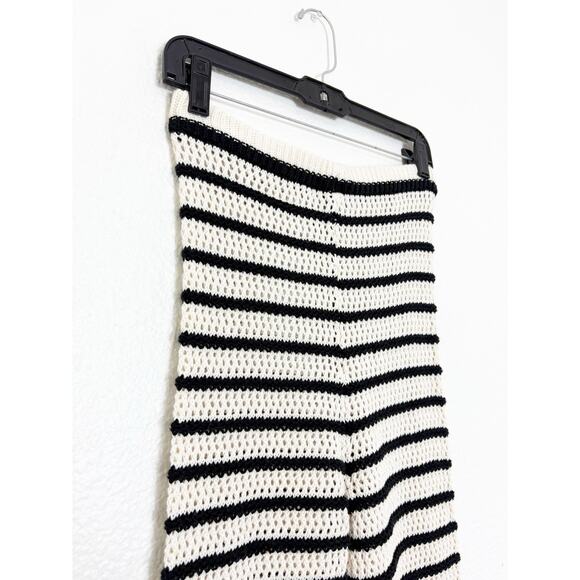 Zara Black White Knit Striped Wide Leg Pants Size Small High Rise Stretch Beach - Picture 7 of 13